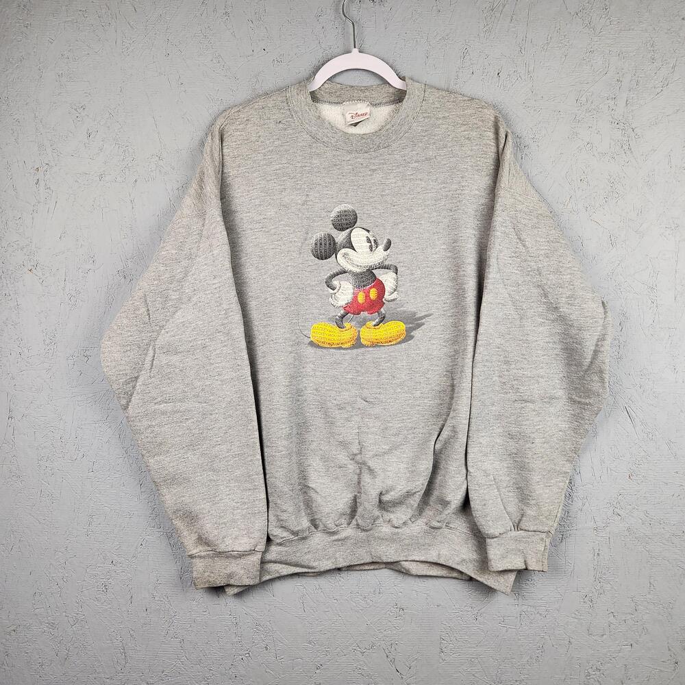 Vintage Disney Sweatshirt Mens XL Gray Mickey Mouse Graphic Crewneck Fleece Y2K